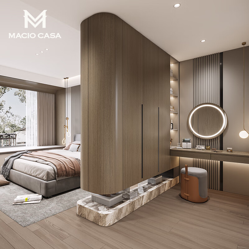 玛格简约步入式木皮悬浮转角衣柜衣帽间梳妆柜整体家具一体定制预付金