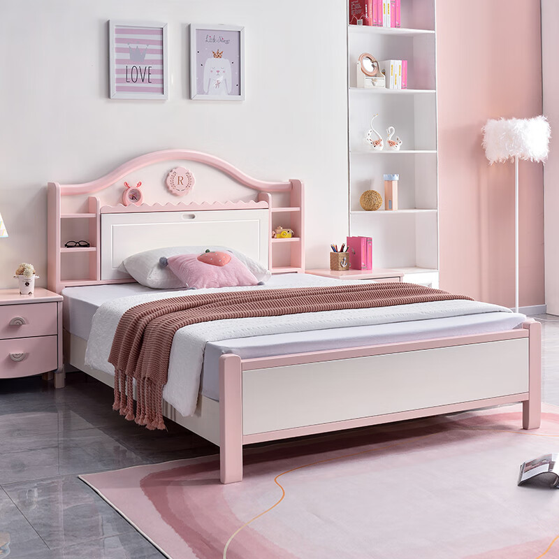 澳颜莱公主床网红 网红书架款床粉色床现代简约1.5米男孩床1.