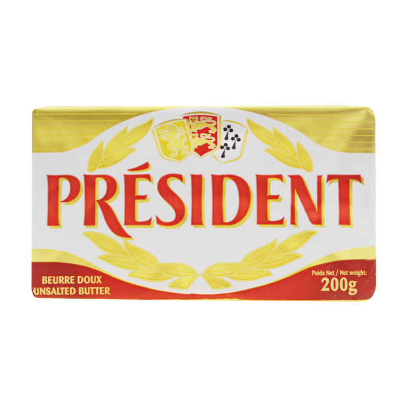 總統(tǒng)(President)淡味黃油塊200g法國進(jìn)口動物性發(fā)酵餅干面包蛋糕家用烘焙原料 總統(tǒng)淡味黃油200g*1塊