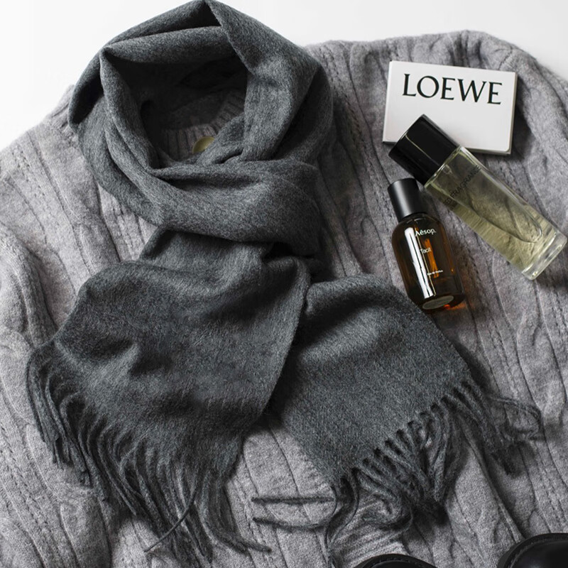 鄂尔草原羊绒世家羊绒加厚围巾男士百搭秋冬季保暖围脖 深灰色