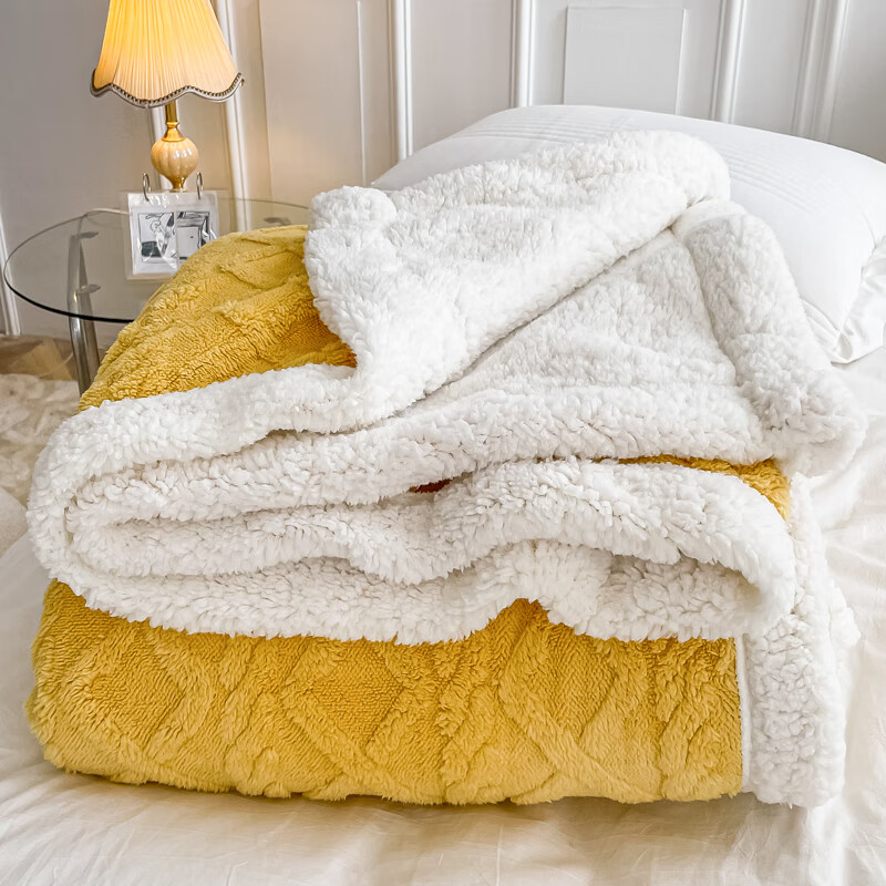 途波列AB版提花包边塔芙绒羊羔绒毯子舒棉绒四季毛毯 DB塔夫毯-姜黄 150*200cm