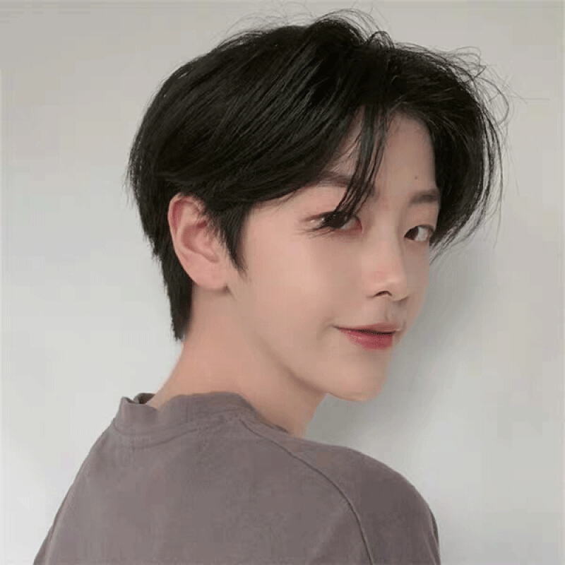 长发公主假发男中分帅气学生个性修脸短发微卷发全头套式 黑 发网