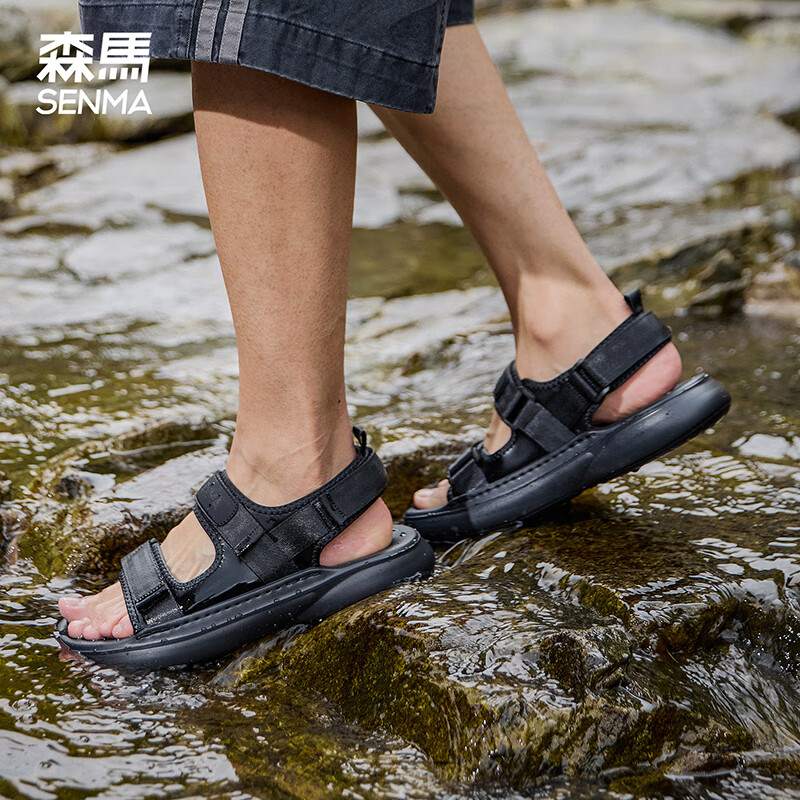 森馬男士凉鞋夏季新款潮流运动外穿防滑耐磨软底开车拖鞋两用沙滩鞋男 暗夜黑 41