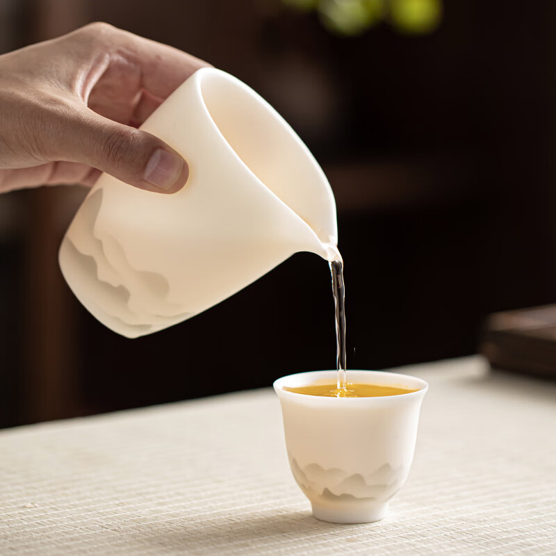 金镶玉温文杰老师手作 功夫茶具套装素烧羊脂玉瓷家用陶瓷送礼礼盒装 温文杰水墨远山羊脂玉瓷套装