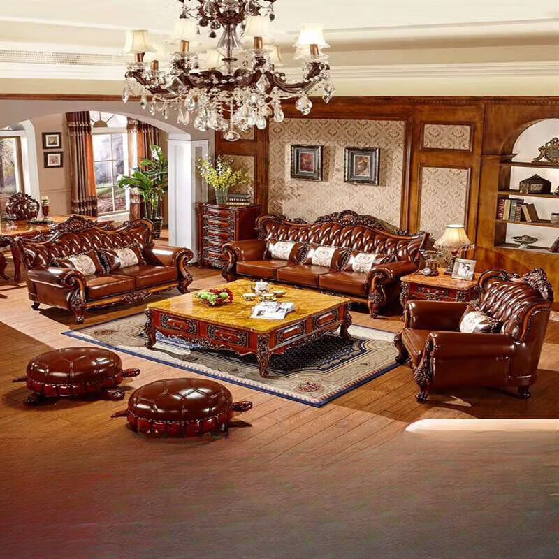 禧厢苑美式沙发意式极简客厅小户型三四人位沙发欧式真皮沙发头层牛皮