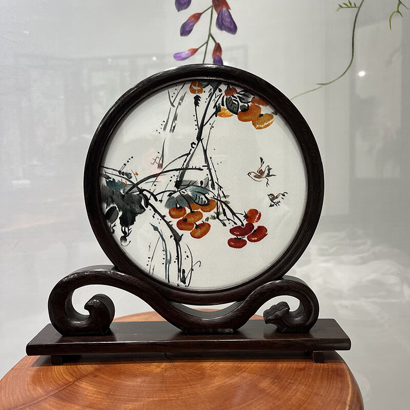 苏绣成品摆件 手工刺绣屏风双面古风居家装饰台屏工艺绣品摆件 款式1