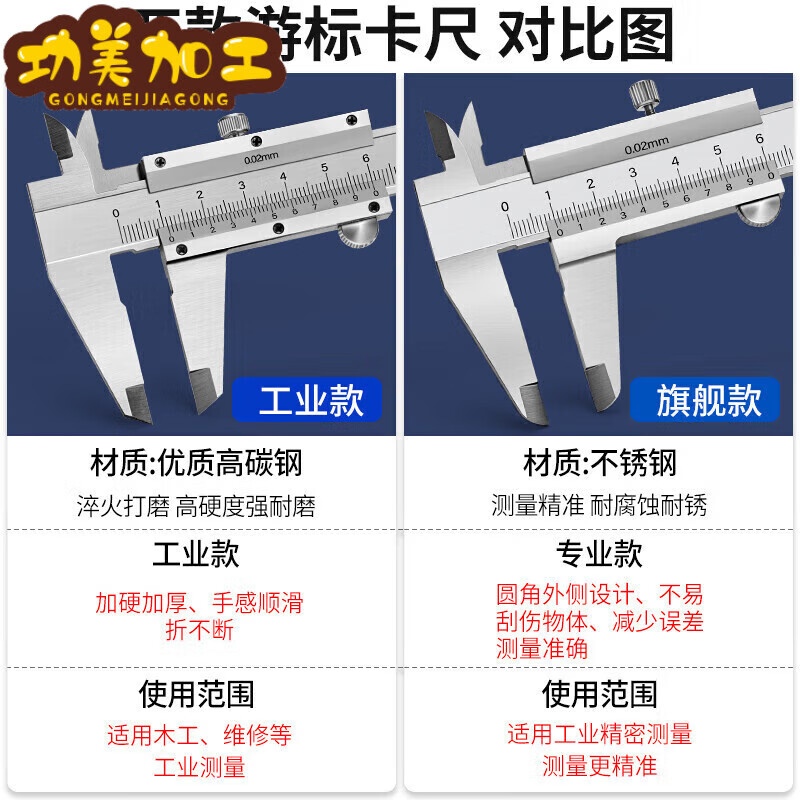高精度不锈钢游标卡尺款工业级游标0-150-200-300内径卡 塑料蓝色游标卡尺0-150mm