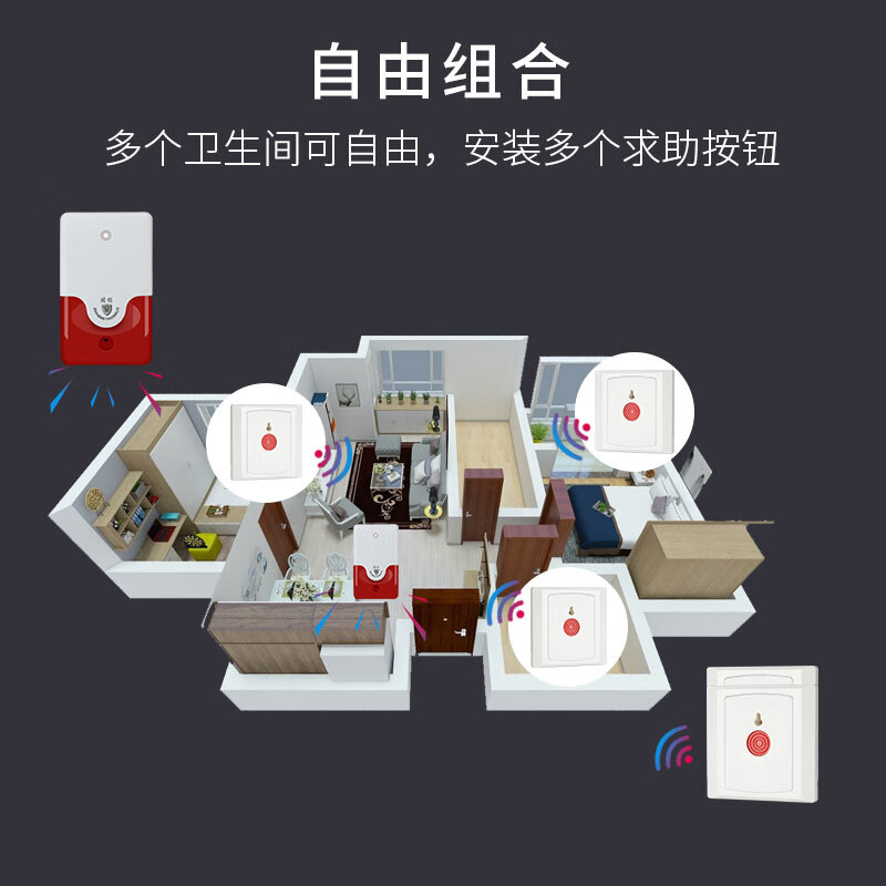 立可安 立可安科技无障碍残疾人卫生间报警器电池款无线一键紧急求助公共厕所呼叫器 白色插电:1报警器2按钮