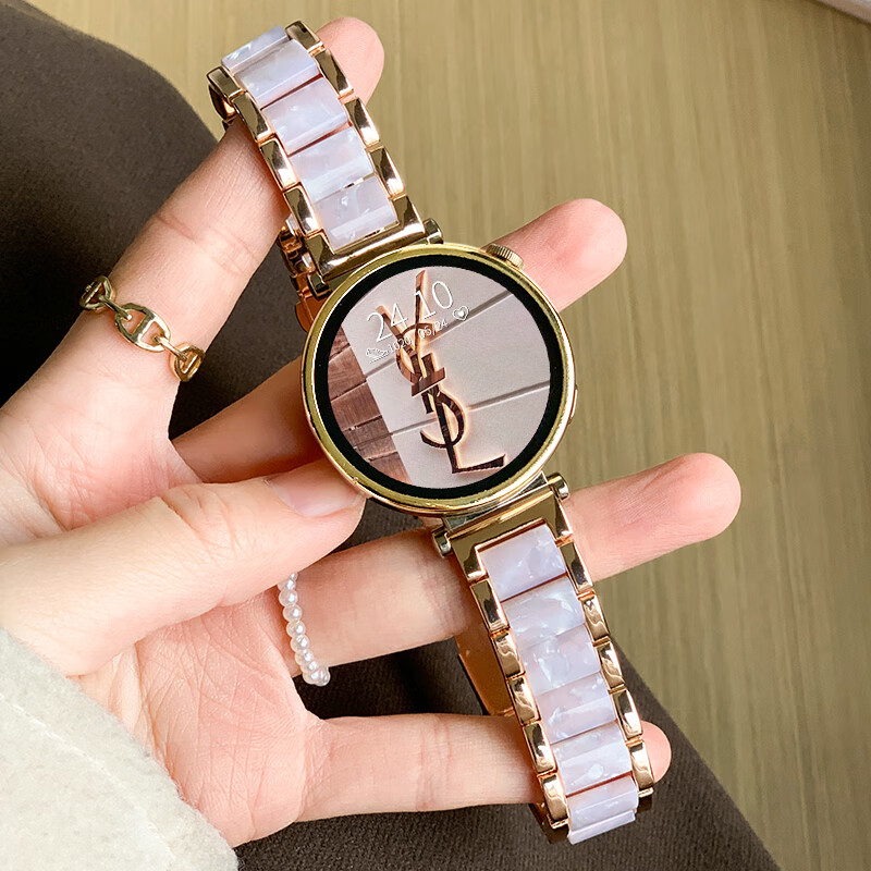 崎猫华为gt5/gt4表带新款金属树脂41mm智能手表watch4手表带gt3pro女款感gt2gt1女士荣耀gspro/gs3i夏 金属间树脂-玫瑰金粉花 适用:华为GT5/GT5pro(41/42
