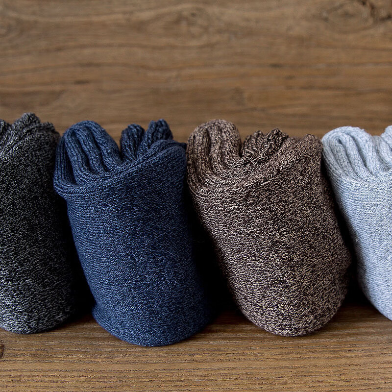 莫代尔加厚棉袜冬季男士中筒加绒保暖毛圈袜5双装 毛圈袜拼线 5双 均码 男37-44码