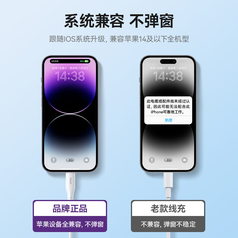 ZIME苹果充电线快充数据线适用iphone14/13/12/11/XR手机车载平板 【升级版】0.3米|加粗线芯