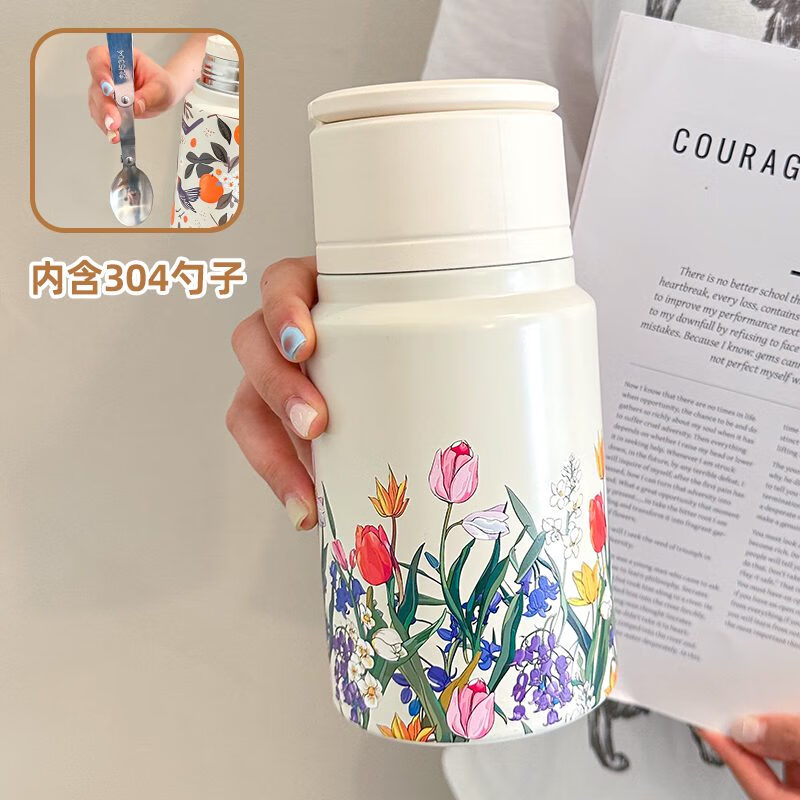 其他家316不銹鋼燜燒杯養(yǎng)生大容量保溫杯帶蓋勺高顏值便捷寬口煲粥杯子 薔薇 780ml 780ml
