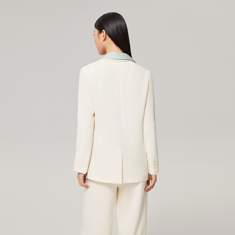 OVV【爱情而已同款】OVV秋冬热卖女装戗驳领时尚修身套装西服 米白A4 M