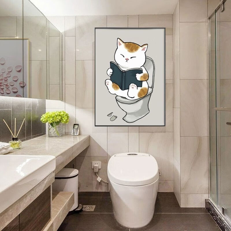 安迪泰卫生间创意猫咪浴室防水厕所装饰画现代简约壁画洗手间打孔挂画