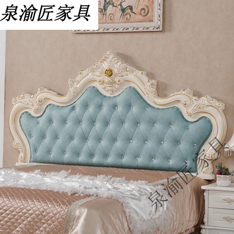 泉渝匠歐式床頭單買靠背板單獨(dú)床頭新款歐式床頭板烤漆1.8米軟包靠背板 防劃科技布熏金淺藍(lán) 1800mm*2000mm