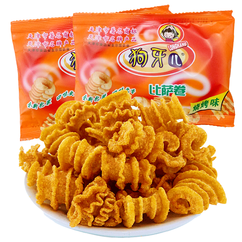 狗牙儿锅巴比萨卷儿时怀旧薯片小零食小吃休闲食品 比萨卷烧烤味(30包