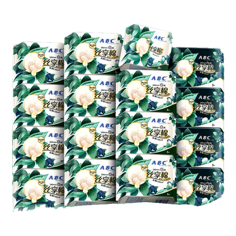 ABC丝享棉天然蚕丝蛋白精华日夜卫生巾套装京东自营16包95片