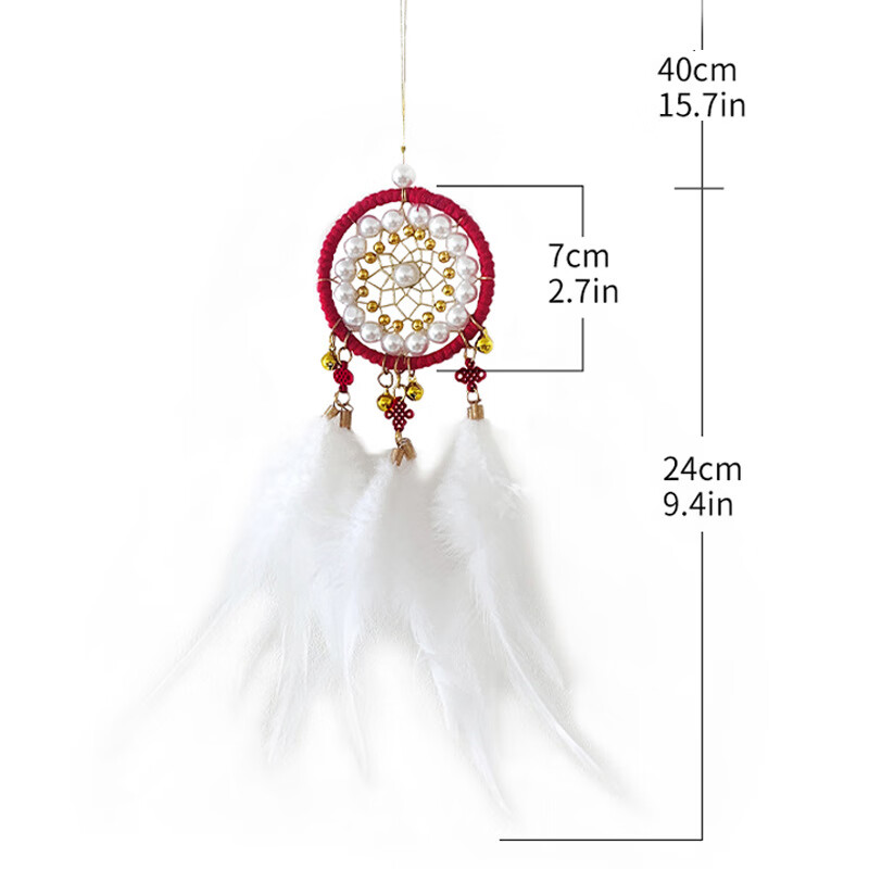 红色捕梦网车挂编织中国结挂饰女士汽车挂件仙气车内装饰品 中国红车