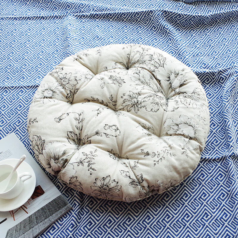 远嘉妮圆形布艺蒲团坐垫老粗布出口加厚环保榻榻米茶道办公室 美式