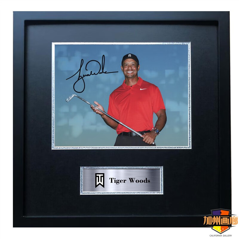 玉憬熙yujingxi高档老虎伍兹 tigerwoods 签名复刻照片相框装饰画海报