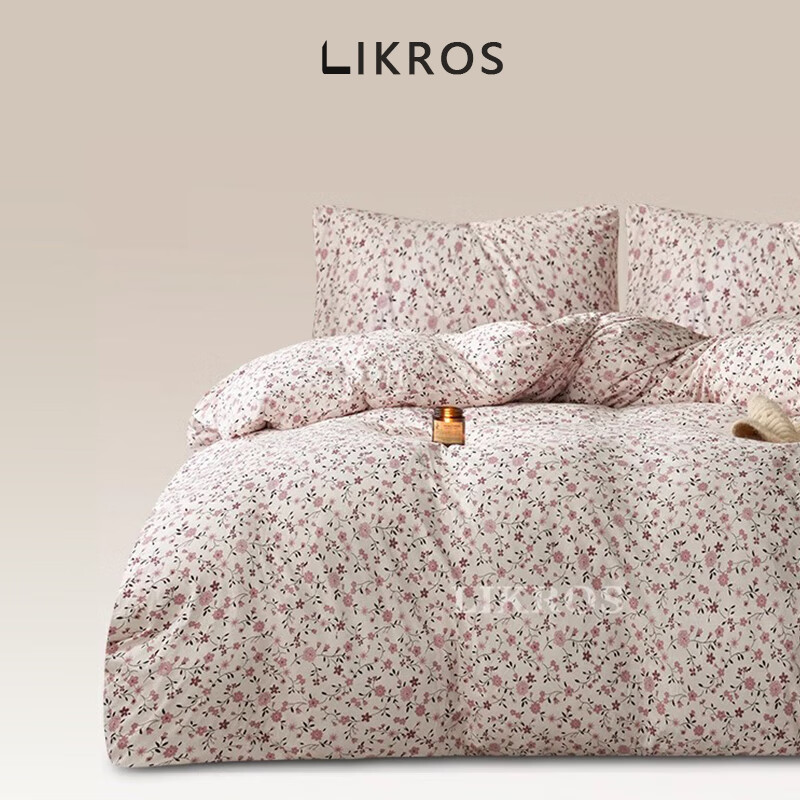 针织全棉纯棉柔软裸睡淡梅红色碎花ins亲肤床上高端柔软四件套 槿夕