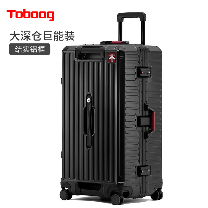 途帮（TOBOOG）多功能大容量行李箱万向轮结实耐用托运密码箱出差铝框旅行箱628 黑色 30英寸