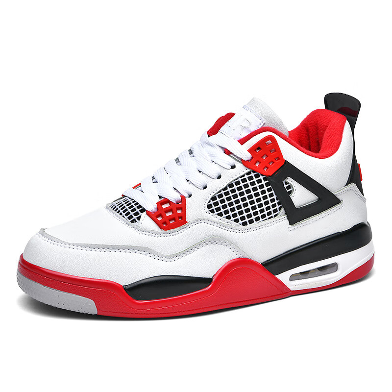 新款篮球鞋防滑耐磨男女百搭休闲情保运动鞋实战水泥学生 aj4火焰红白