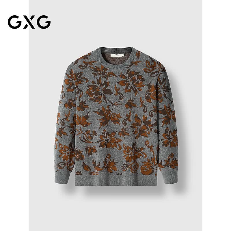 GXG男装  灰色花卉提花线衫雪尼尔毛衣 冬G24X2040 灰色 L