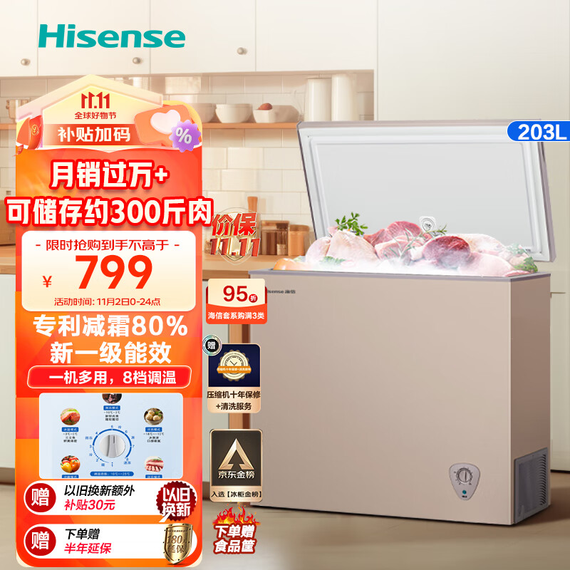 海信（Hisense）203升减霜冰柜家用商用小型冷柜 冷藏冷冻转换囤货母婴 一级能效卧式冰箱BD/BC-203NUD以旧换新怎么看?