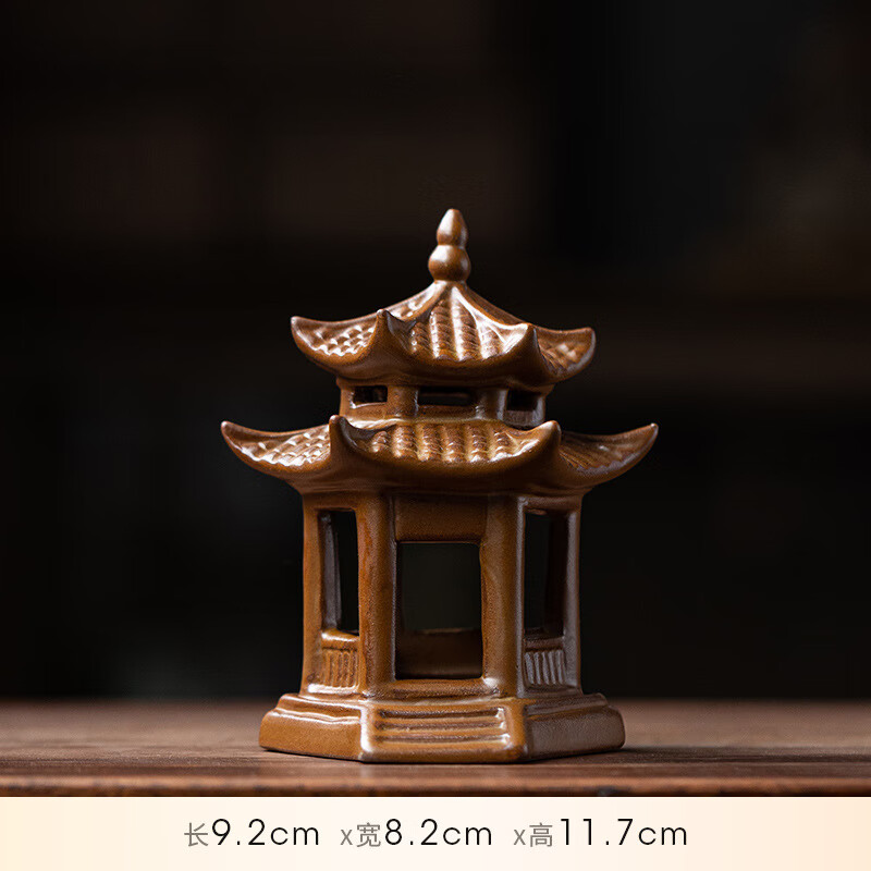 楚如古风双层六角亭子凉亭陶瓷摆件禅意鱼缸造景微景观装饰品中式摆设