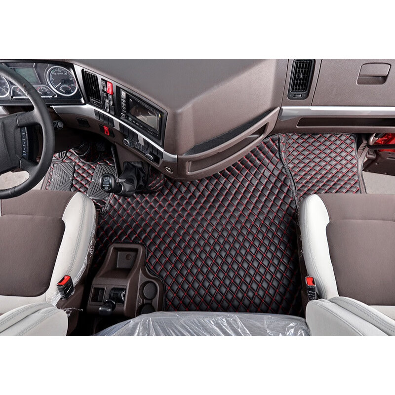 h5全包围脚垫乘龙h5大货车用品脚垫内饰改装大包围 乘龙h5-黑红-单层