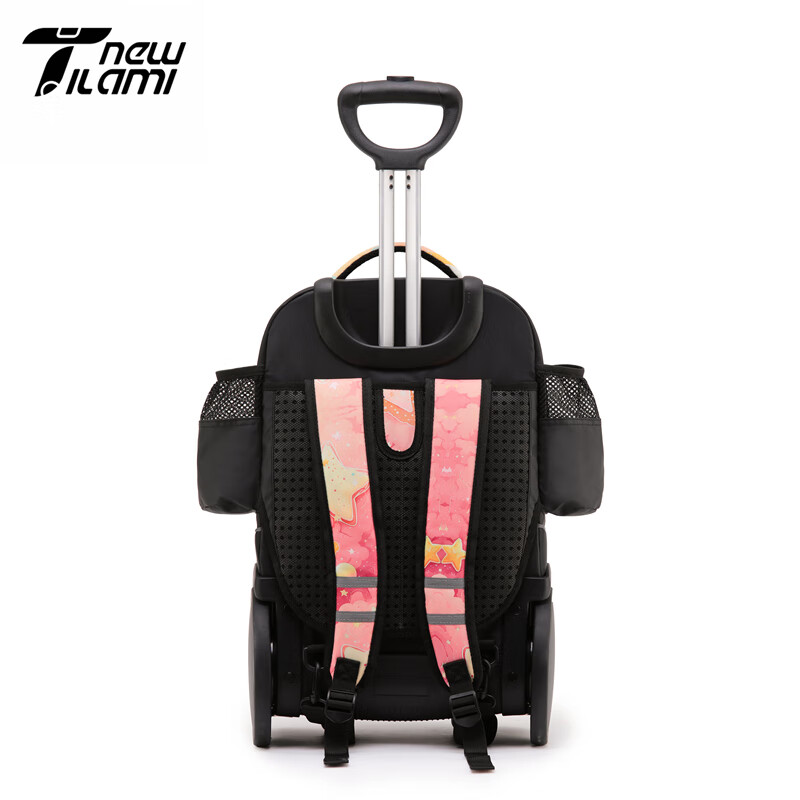 NEW TILAMI超大容量初高中学生拉杆书包5-7-12年级防水可爬楼两用拉杆箱行李 快乐星-升级防水面料防水拉链