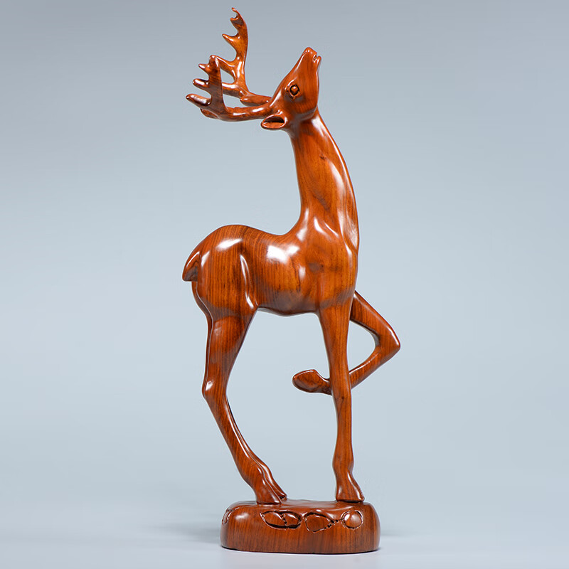 花梨实木雕刻梅花鹿摆件檀木头根雕一路发家居客厅装饰红木工艺品 整