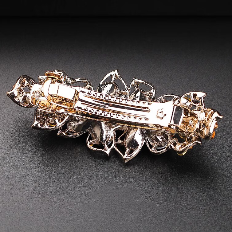 HANS’F夹子头饰2026年新款高端发夹女后脑勺大号横夹水晶发卡妈妈弹簧夹 香槟色