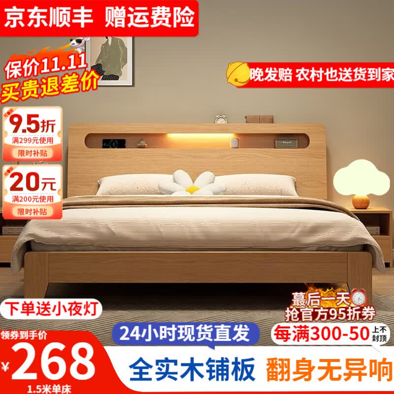 图柔【顺丰24小时闪发】床实木床现代简约双人床1.8米主卧大床单人床 单床【促销款】 1.5*2米 框架结构怎么看?