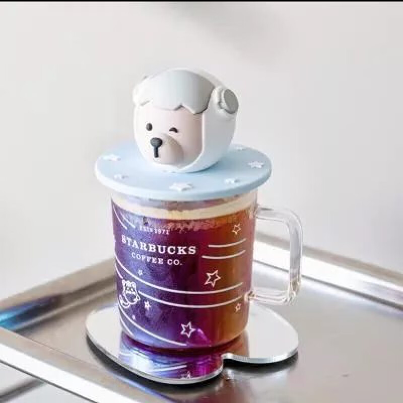 杯幻彩宇航员水杯带杯盖咖啡杯455m 星巴克杯子未来小熊玻璃杯幻彩宇
