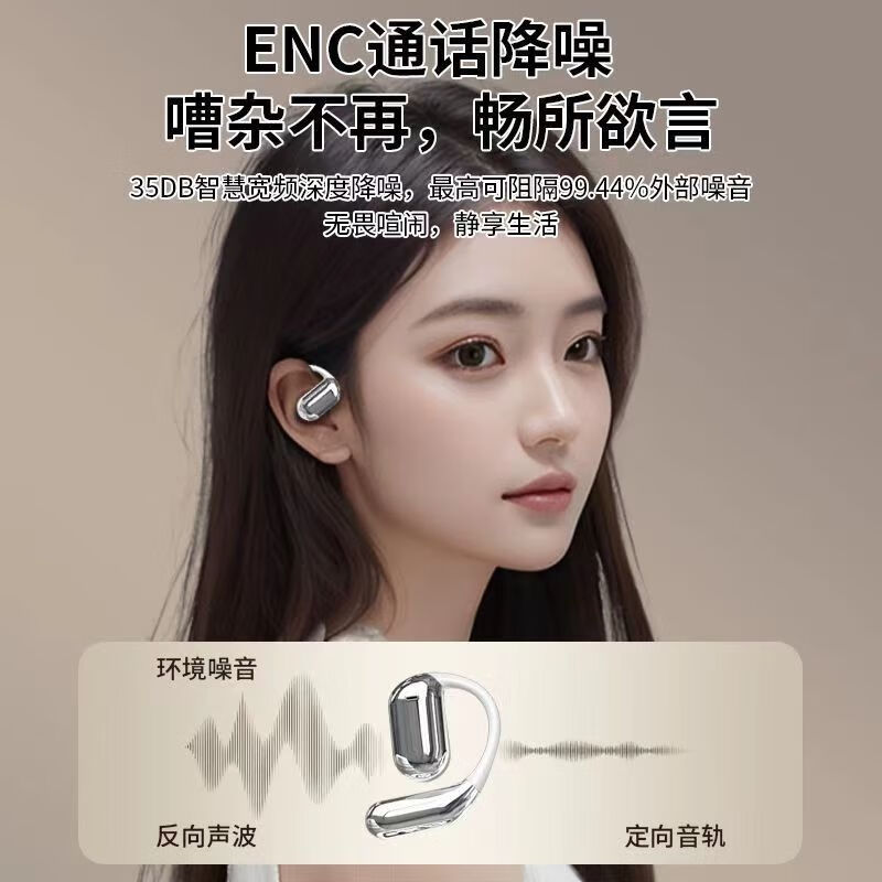 WENINEWIN【柏林之声 | 触控彩屏】挂耳式蓝牙耳机骨传导概念开放式不入耳通话降噪超长续航大电量超强音质 银白色【定向传音 | 舒适佩戴】 【12D杜比音效 | ENC通话降噪】