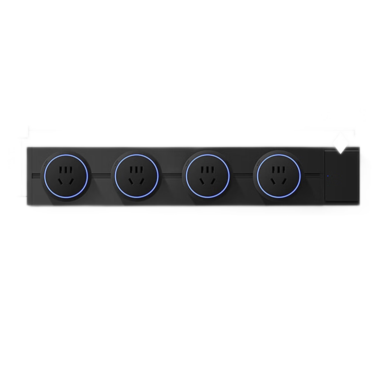 国际电工黑色轨道插座带开关餐边柜明装家用多孔位多插位扩展插座电力导轨 50cm+4个五孔适配器【一键断电】