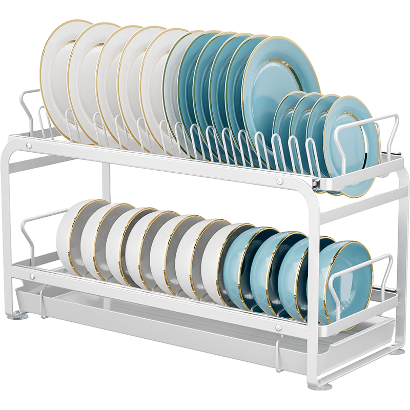 太力廚房碗碟架櫥柜拉籃 抽拉碗碟架抽屜式置物架 雙層免安裝瀝水架
