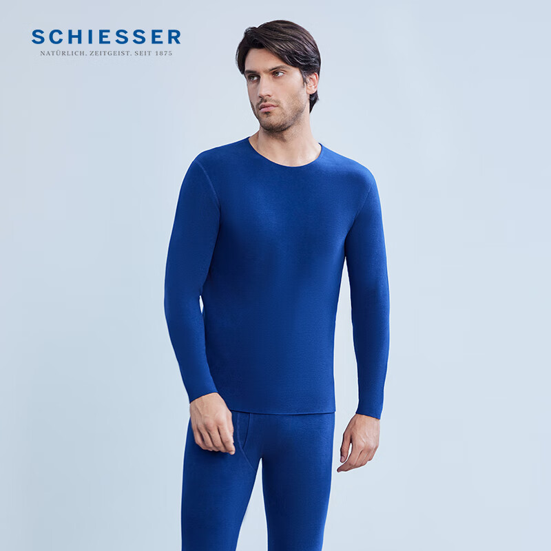 舒雅（Schiesser）男士保暖內衣加厚雙面磨毛長袖長褲隨型裁保暖套裝E5/21887W 男士E5/21887W寶藍 L 【70-80公斤】