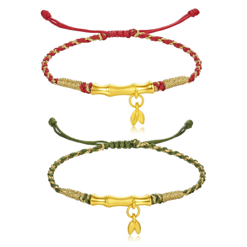 lpez老凤凰999足金竹节黄金吊坠节节高升情侣转运珠本命年编绳女项链