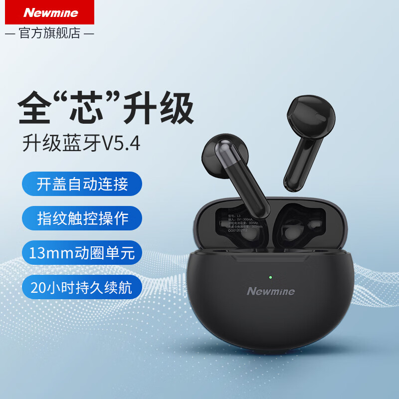 纽曼（Newmine） 纽曼L3真无线蓝牙耳机半入耳式高音质hifi超长待机续航运动降噪 黑色 官方标配