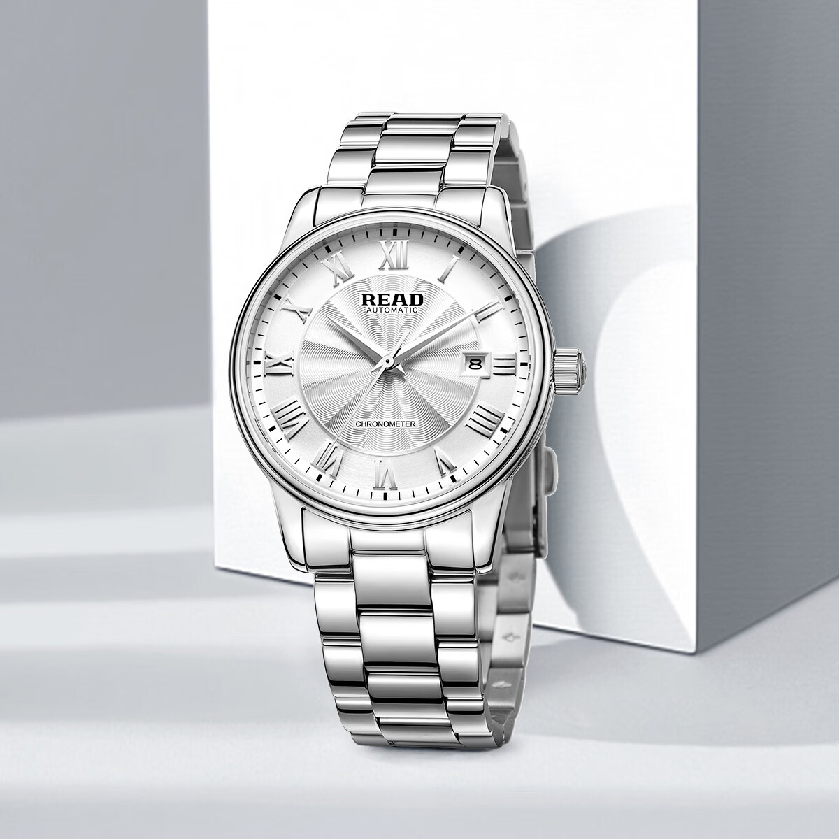 锐力自动机械男表不锈钢带钢壳进口机芯蓝宝石防划表镜日历商务手表