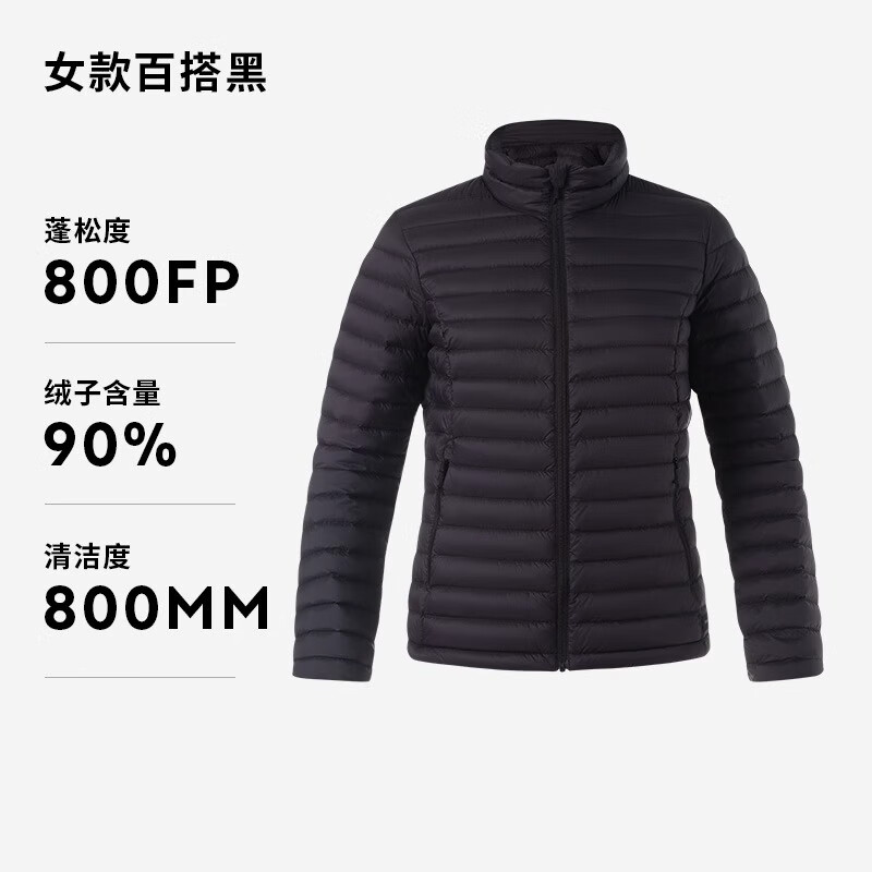 迪卡侬（DECATHLON）短款羽绒服轻薄薄外套户外运动保暖内胆排骨羽绒服TREK100 女款-百搭黑-立领 L