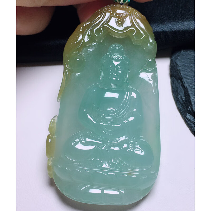 心偶玉 翡翠冰种双彩大日如来吊坠 缅甸a货翡翠男款尺寸67.6/36.5/8.