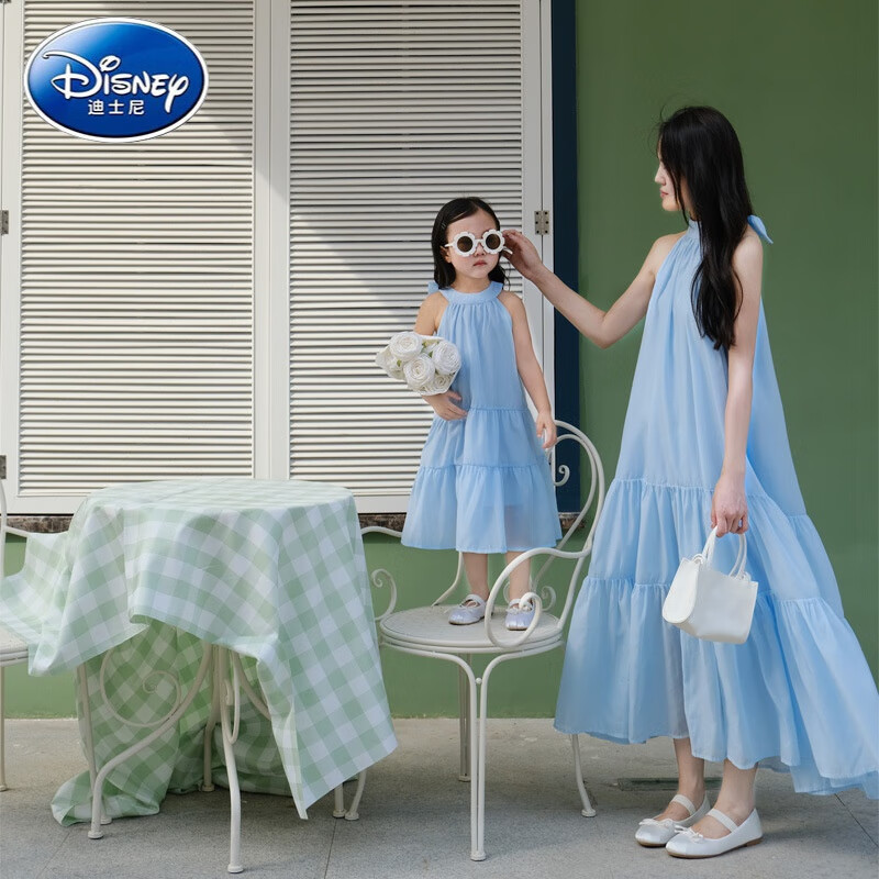 迪士尼（Disney）亲子装2024新款连衣裙夏季长裙洋气海边度假沙滩裙母女装裙子 浅蓝色 S