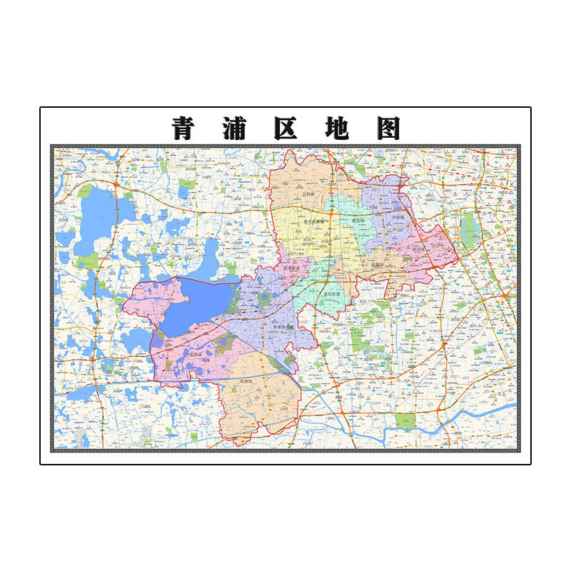 青浦区地图1.1米新款上海市防水高清办公家用行政交通彩色装饰画 覆膜