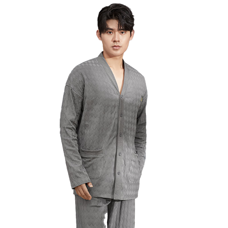 猫人【简约格纹】情侣睡衣男春季纯棉高级感长袖家居服套装新品