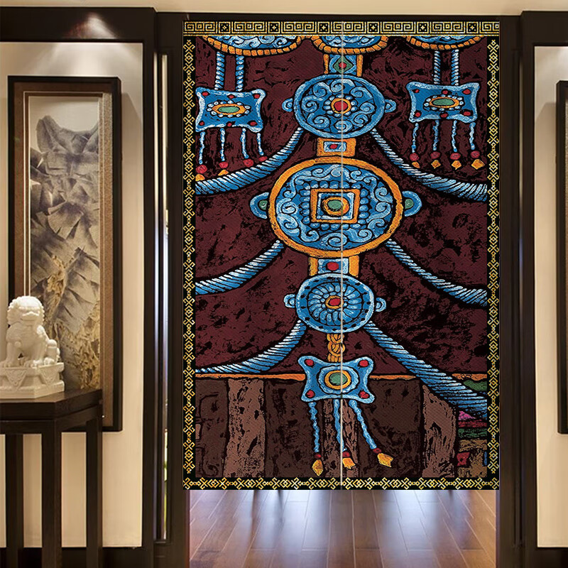 gjxbp藏式门帘定制藏式门帘复古隔断帘八吉祥佛堂免打孔卧室唐卡民族