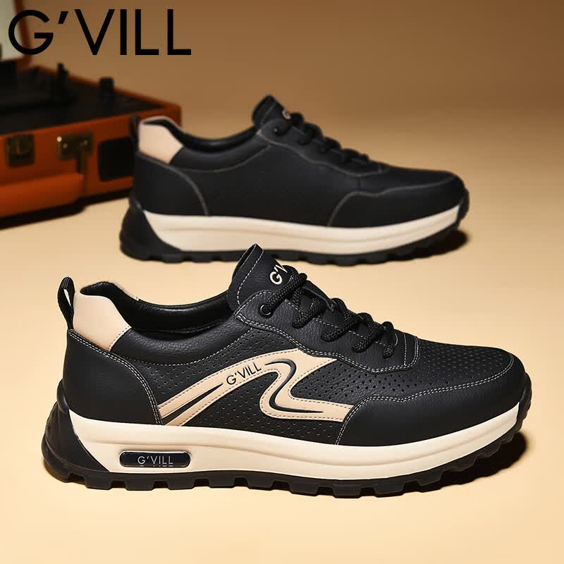 贵之步新款百搭2026男士夏季镂空运动鞋打孔透气厚底防滑百搭休闲健步鞋 黑杏[镂空透气] G1705 42 （皮鞋码）